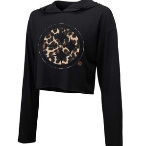 Majestic Black Cropped Hoodie with Leopard Logo